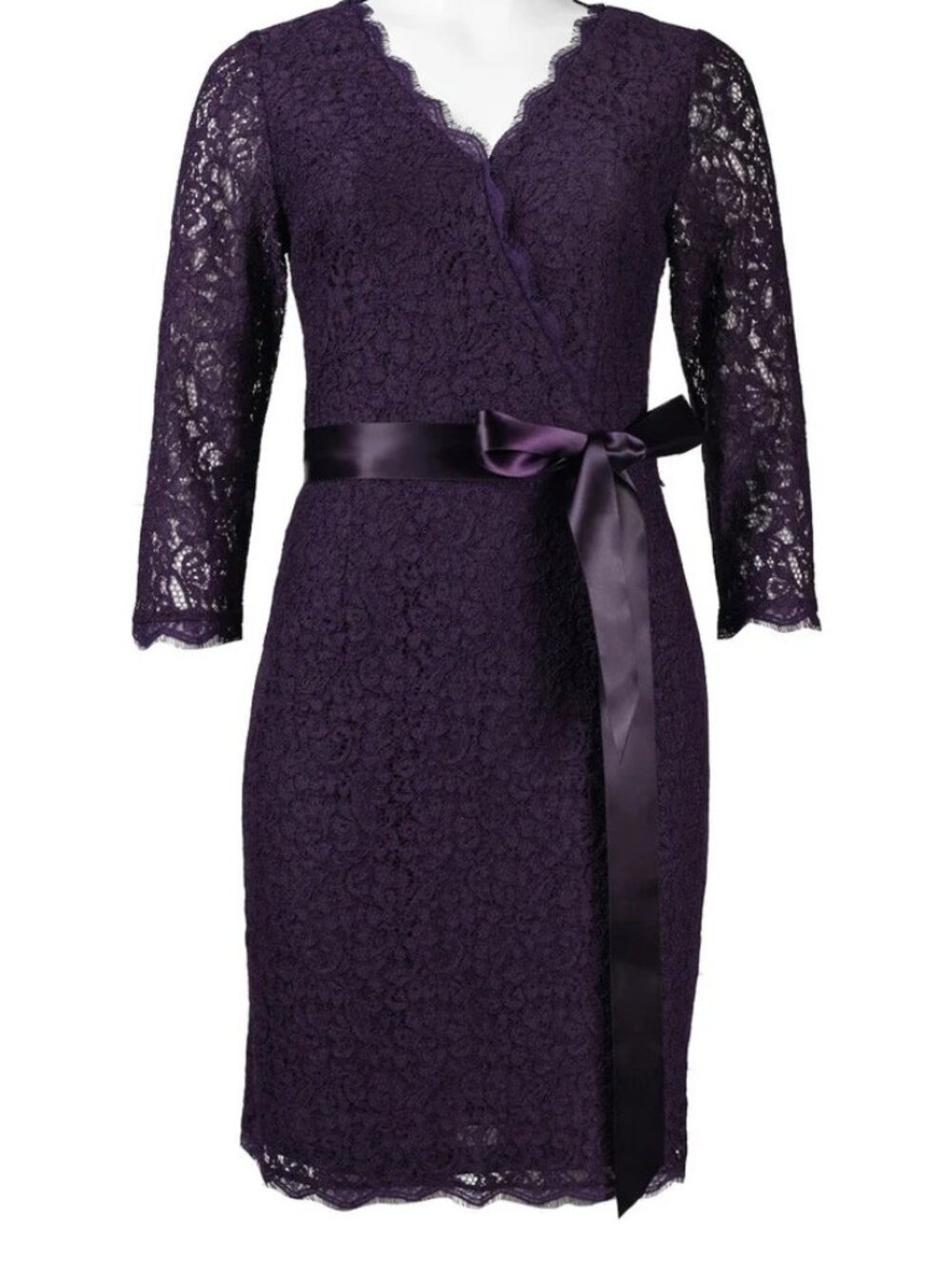 NWT Adrianna Papell 3/4 Sleeve Lace Dress Purple Size 12 Wedding Guest Cocktail